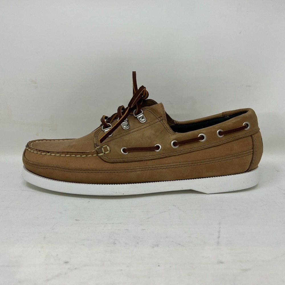 Polo Sport Ralph Lauren Boat Shoes Tan Leather Moc Toe Beige Men's 8D VTG NEW - Picture 5 of 16